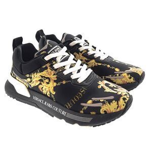 Versace Jeans Couture Black/Gold Signature Mens Fashion Lace-Up Sneakers